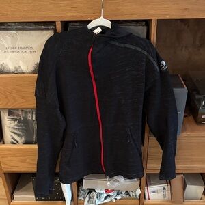 Adidas Men's Black Jacket with Red Accents